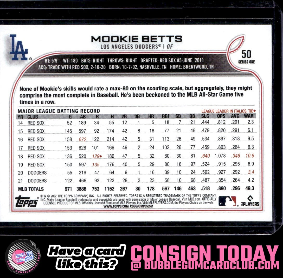 2022 Topps Mookie Betts SSP Los Angeles Dodgers