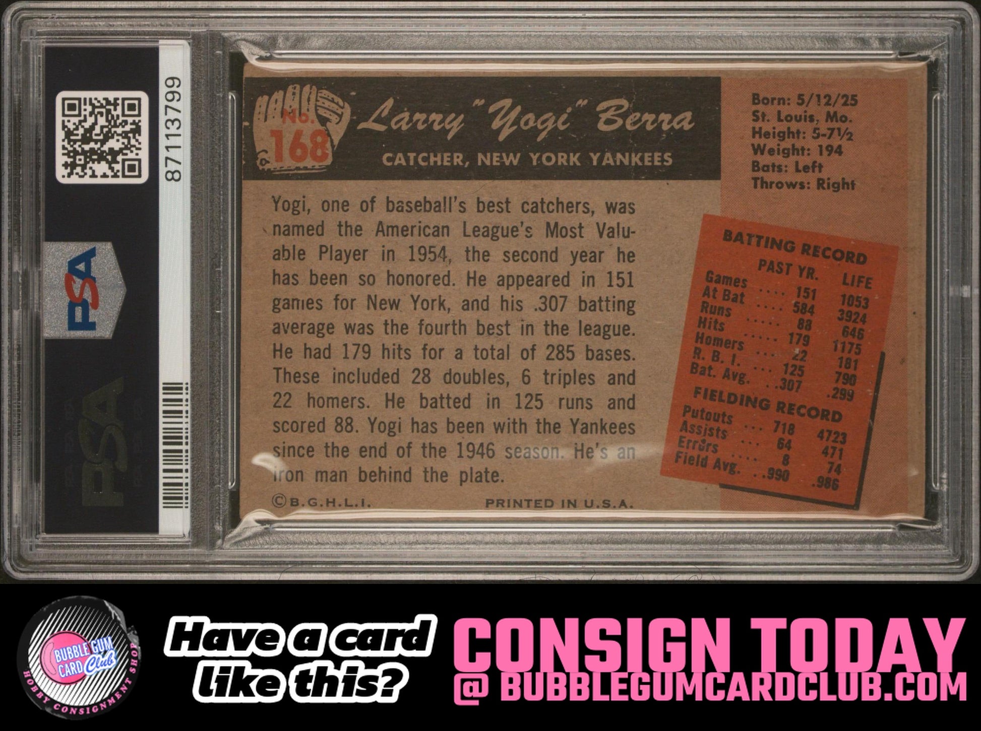 1955 Bowman Yogi Berra New York Yankees PSA 1.5