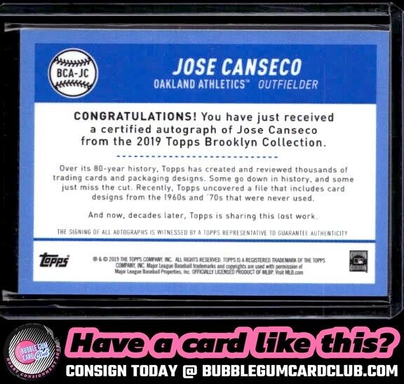 2019 Topps Brooklyn Collection Jose Canseco Autographs Auto Oakland Athletics