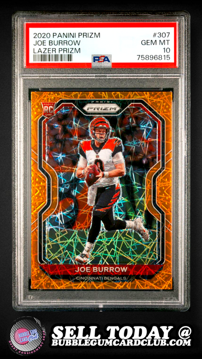 2020 Panini Prizm Joe Burrow Orange Lazer Prizm Rookie #307 PSA 10