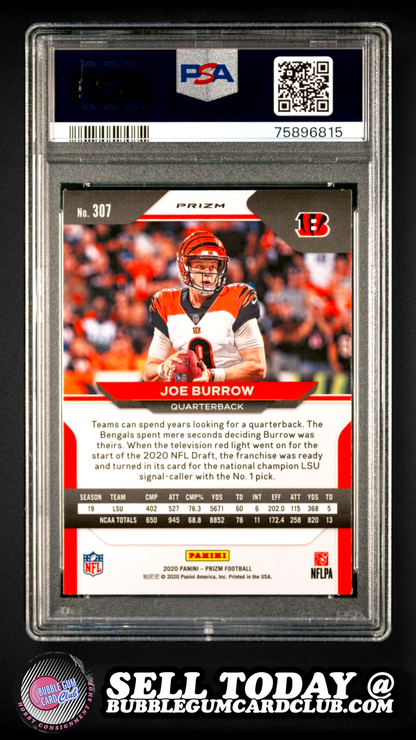 2020 Panini Prizm Joe Burrow Orange Lazer Prizm Rookie #307 PSA 10