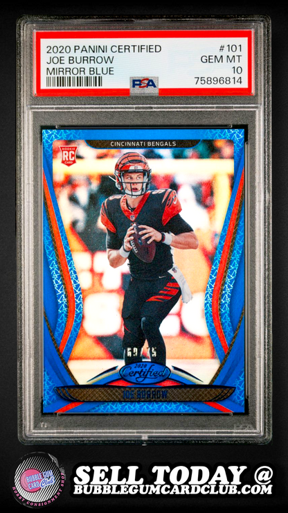 2020 Panini Certified Joe Burrow Mirror Blue RC Rookie /75 Bengals PSA 10