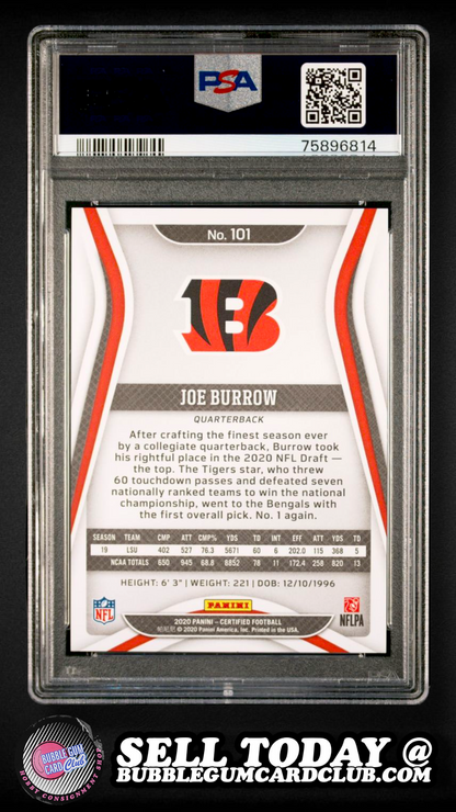 2020 Panini Certified Joe Burrow Mirror Blue RC Rookie /75 Bengals PSA 10