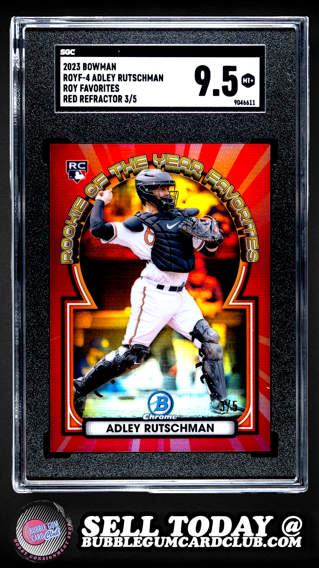 2023 Bowman Chrome Adley Rutschman Rookie RC Red Player Number 3/5 Orioles SGC 9.5