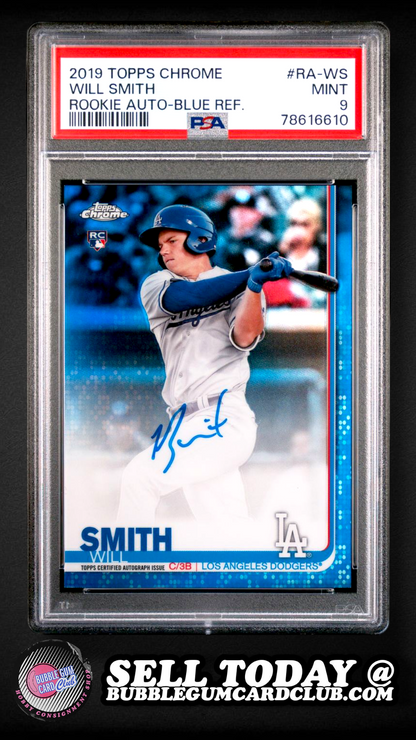 2019 Topps Chrome Will Smith Blue Refractor Auto Rookie RC #/150 Dodgers PSA 9