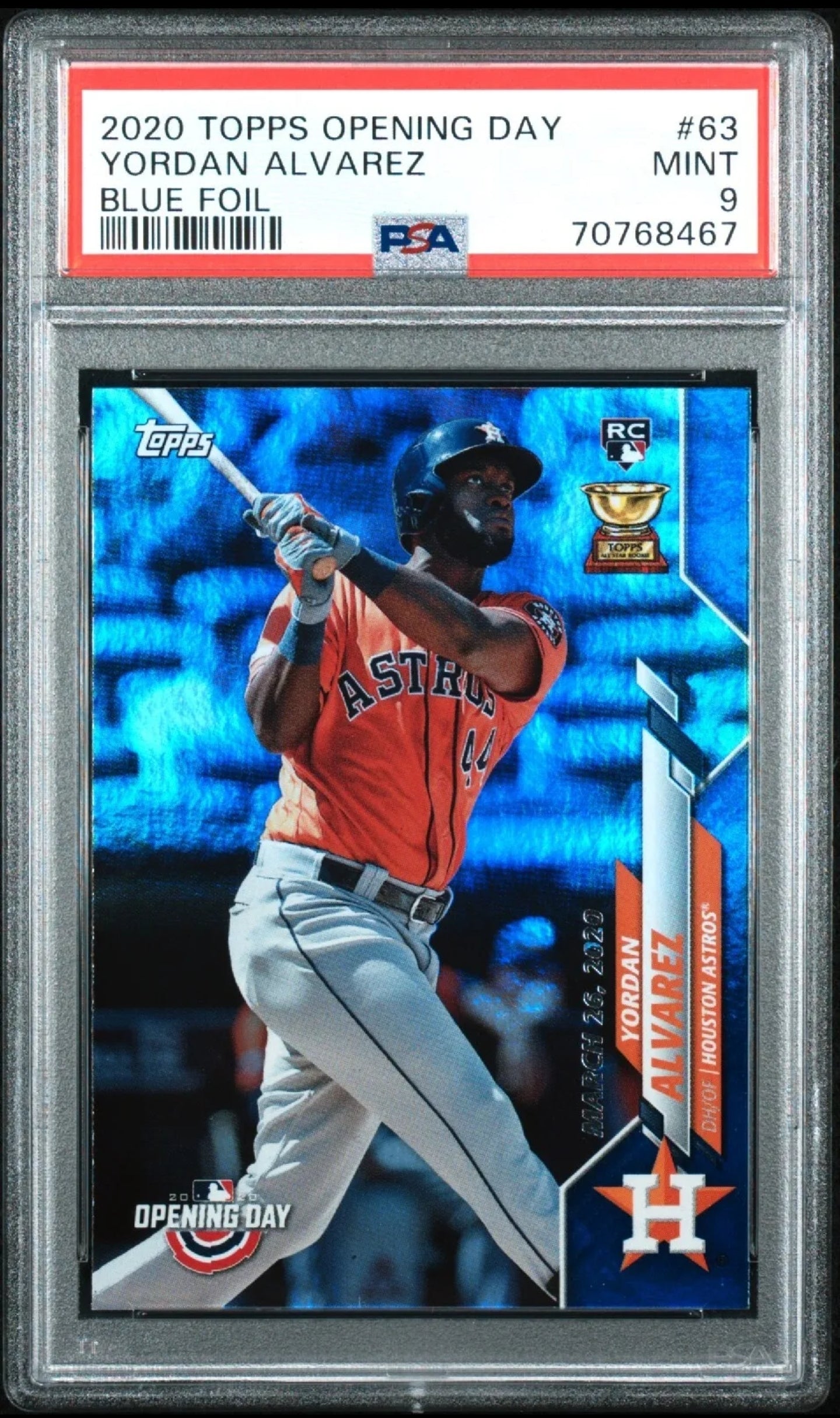 2020 Topps Opening Day Yordan Alvarez Blue Foil Rookie PSA 9 RC Astros #63