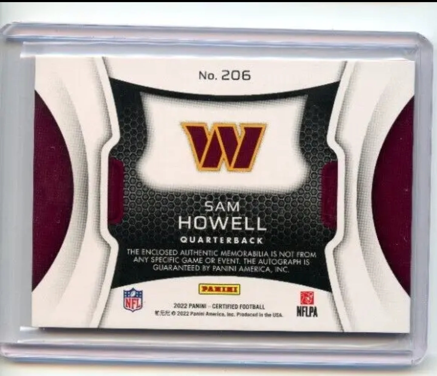 2022 Certified Sam Howell Freshman Fabric Mirror Rookie RC Auto RPA  /199