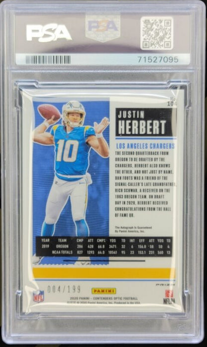 2020 Panini Contenders Optic Justin Herbert Rookie Ticket Auto Red /199 PSA 10