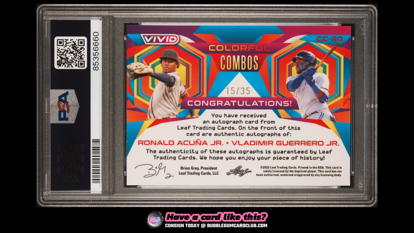 2022 Leaf Vivid Ronald Acuna Jr. Vladimir Guerrero Jr. Dual Auto /35 PSA 9