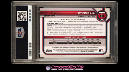 2022 Bowman Draft Brooks Lee Blue Chrome Auto /150 Twins PSA 10