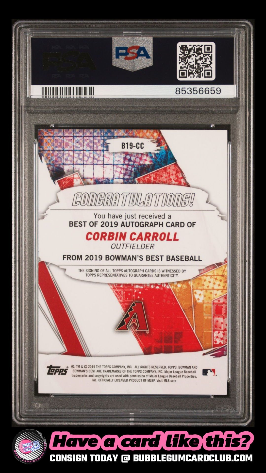 2019 Bowman's Best Corbin Carroll Auto PSA 10