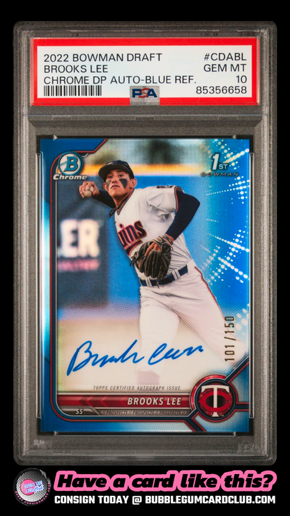 2022 Bowman Draft Brooks Lee Blue Chrome Auto /150 Twins PSA 10