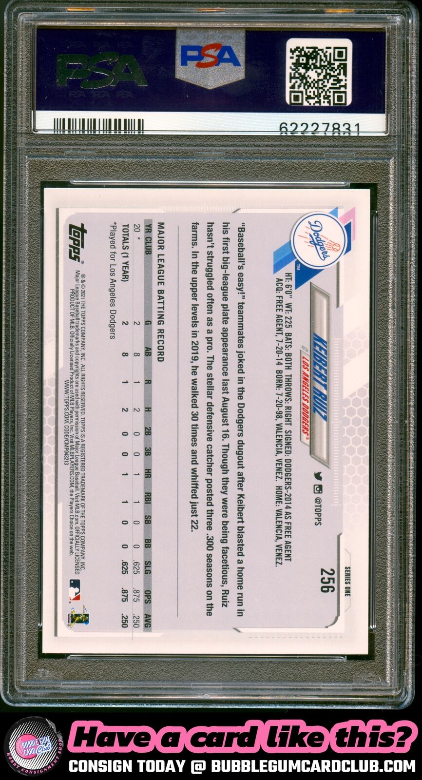 2021 Topps Keibert Ruiz Rookie Los Angeles Dodgers PSA 9