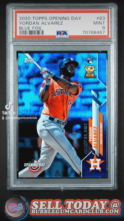 2020 Topps Opening Day Yordan Alvarez Blue Foil Rookie PSA 9 RC Astros #63