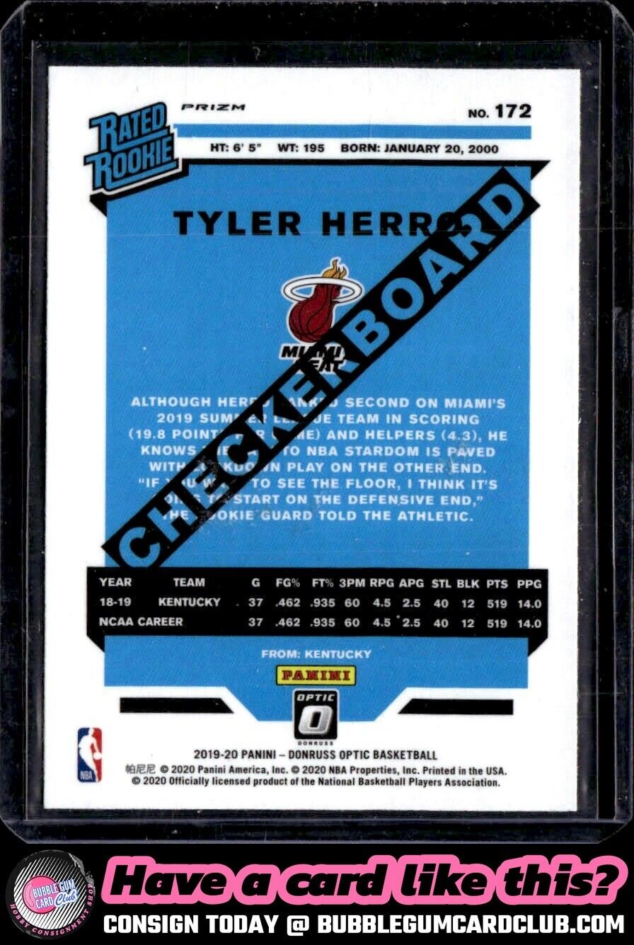 2019-20 Donruss Optic Tyler Herro Checkerboard Rookie Prizm Miami Heat