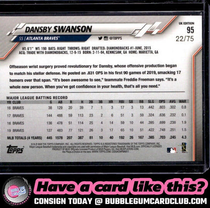 2020 Topps UK Edition: Blue Dansby Swanson Atlanta Braves