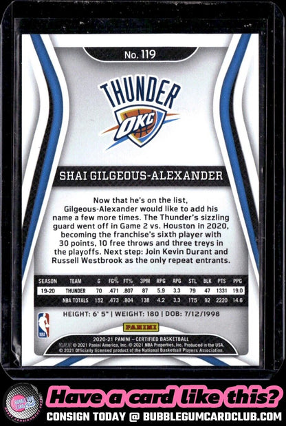 2020-21 Panini Certified Shai Gilgeous-Alexander Mirror Camo OKC Thunder