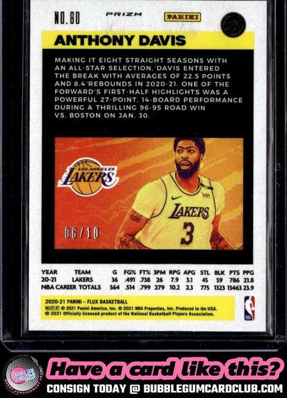 2020-21 Panini Flux Anthony Davis Gold Los Angeles Lakers