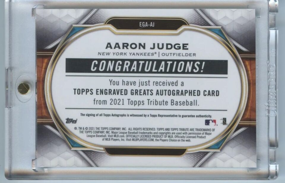 2021 Topps Tribute Engraved Greats Aaron Judge Auto /10 New York Yankees