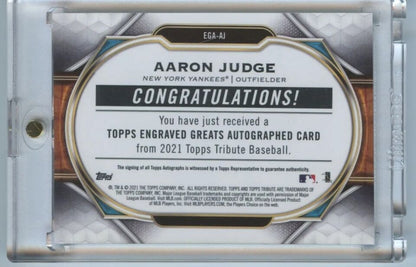 2021 Topps Tribute Engraved Greats Aaron Judge Auto /10 New York Yankees