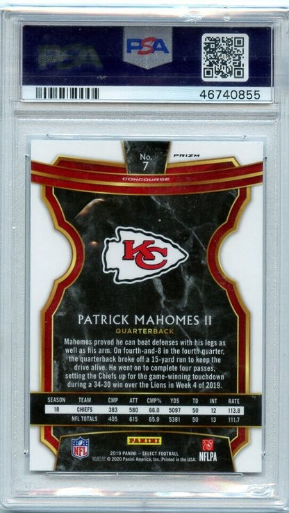 2019 Panini Select Silver Prizm Patrick Mahomes Kansas City Chiefs PSA 9