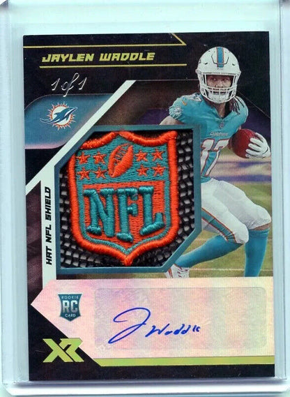 2021 Panini XR Jaylen Waddle NFL Shield Patch 1/1 Autograph Rookie