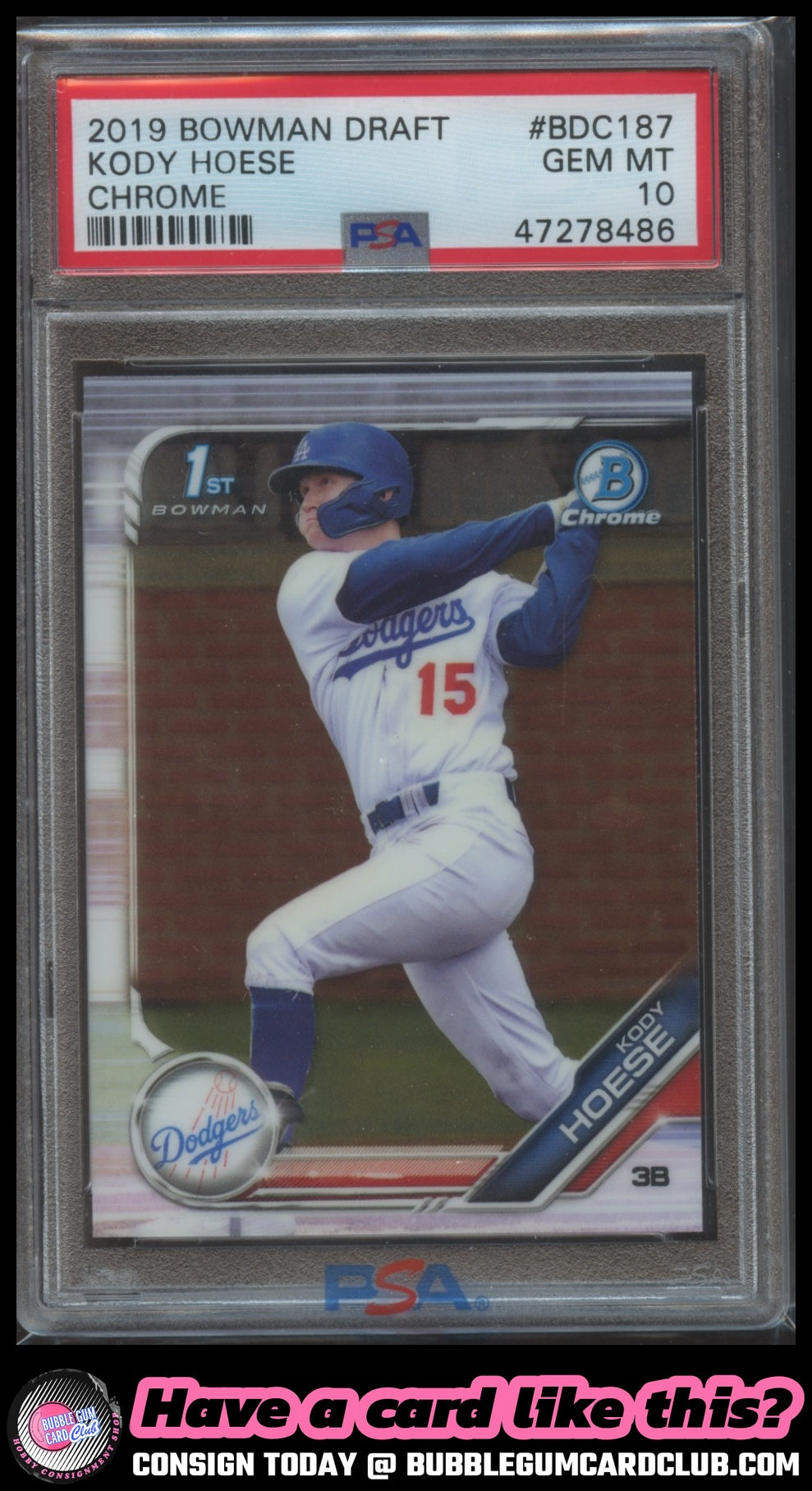 2019 Bowman Draft Kody Hoese Los Angeles Dodgers PSA 10