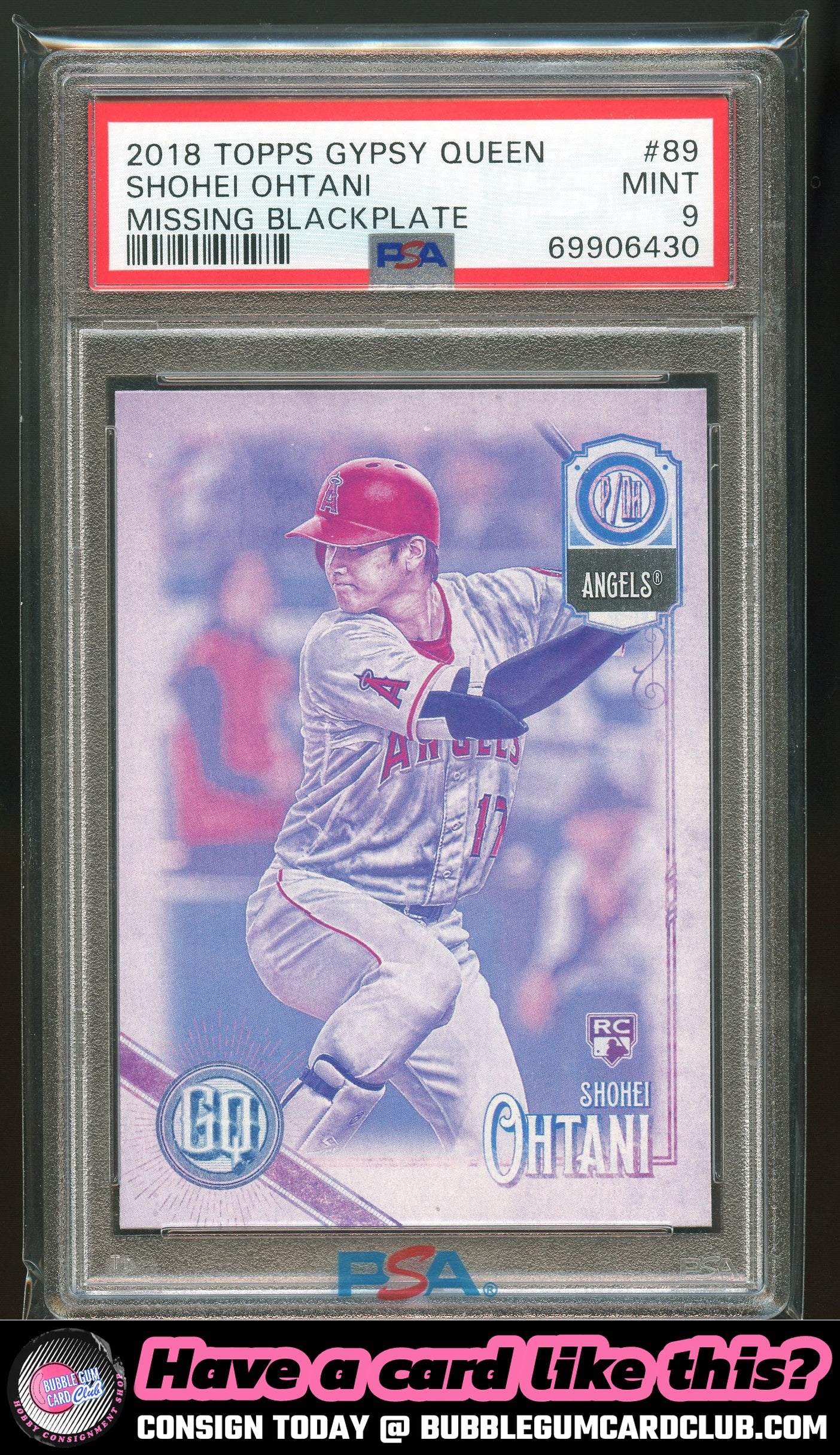 2018 Topps Gypsy Queen Shohei Ohtani Missing Black Plate Angels PSA 9