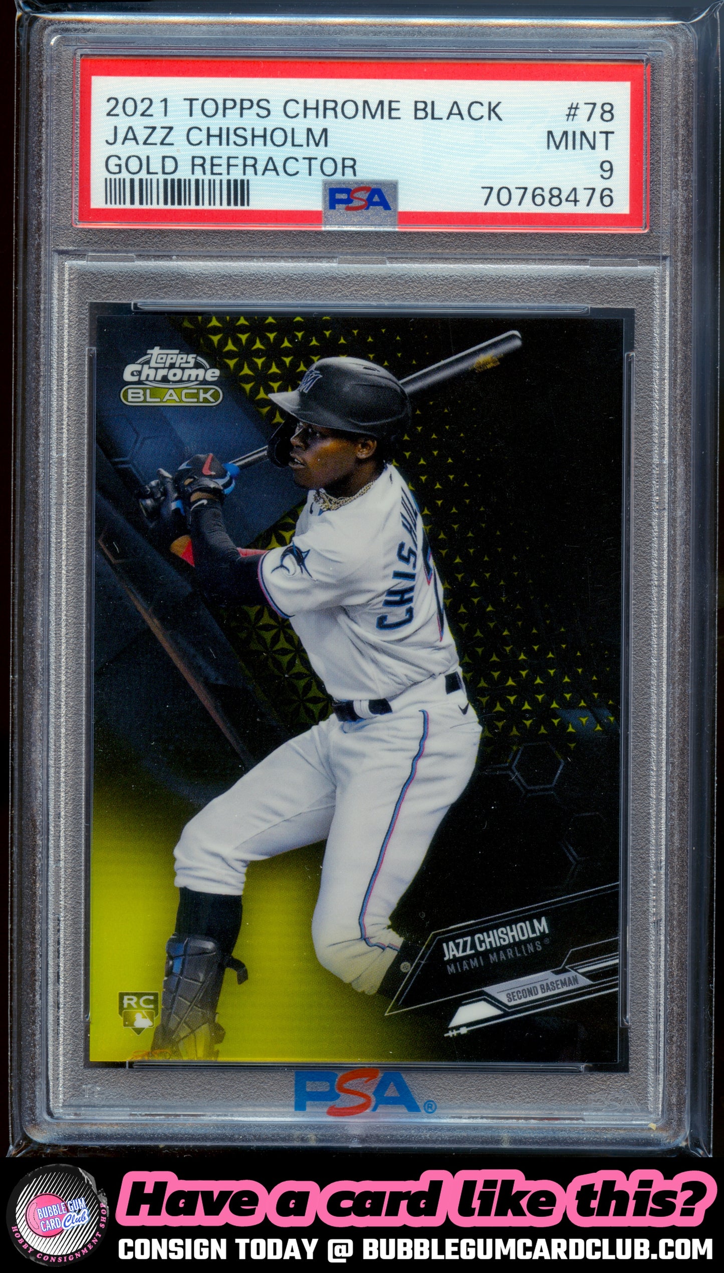 2021 Topps Chrome Black Jazz Chisholm Gold Refractor #/50 Miami Marlins PSA 9