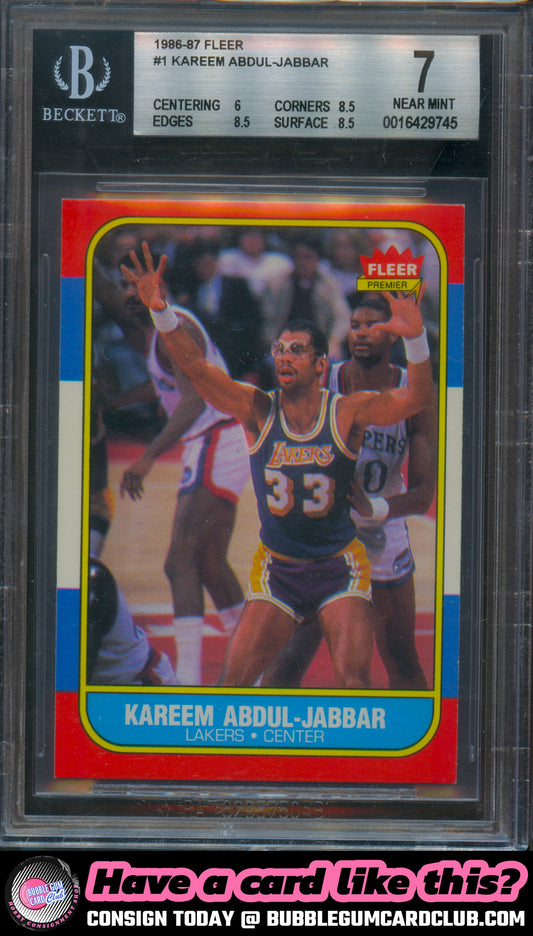 1986-87 Fleer Kareem Abdul-Jabbar Los Angeles Lakers BGS 7