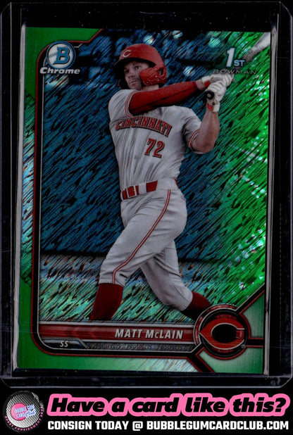 2022 Bowman Chrome Matt McLain Green Shimmer Refractor /99 Cincinnati Reds