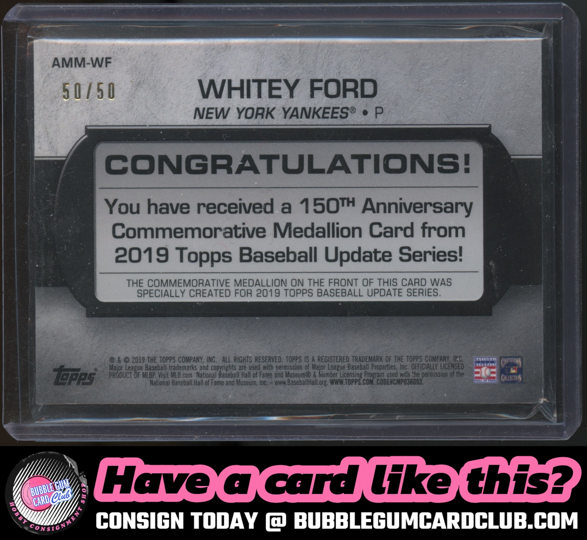 2019 Topps Update Whitey Ford 150th Anniversary Relic Gold /50 New York Yankees