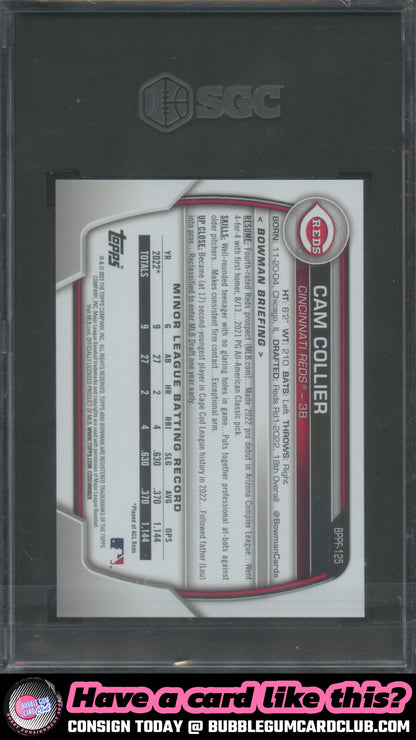 2023 Bowman 1st Edition Cam Collier Cincinnati Reds SGC 10