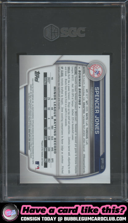 2023 Bowman 1st Edition Spencer Jones New York Yankees SGC 10