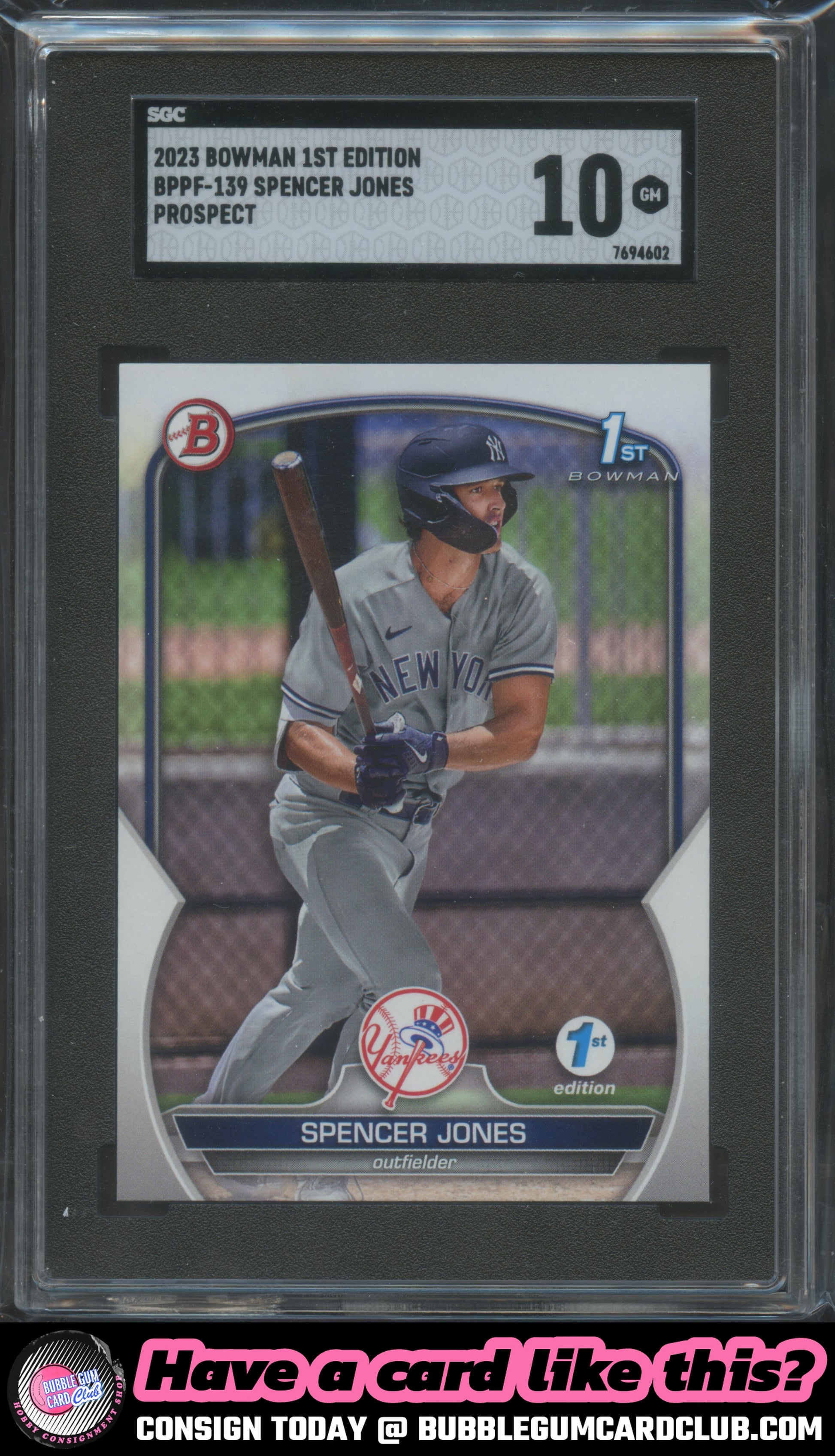 2023 Bowman 1st Edition Spencer Jones New York Yankees SGC 10