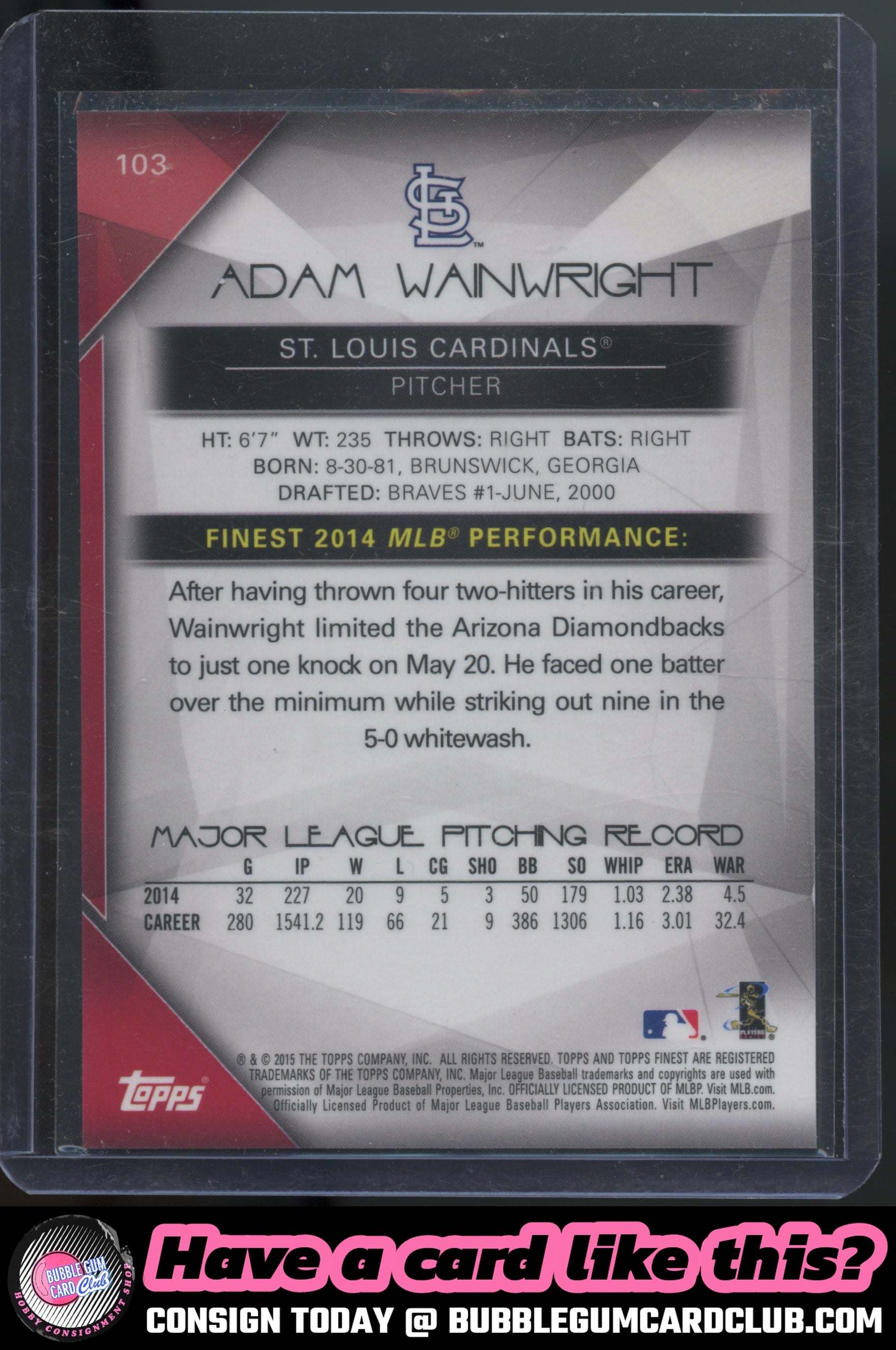 2015 Finest Adam Wainwright Refractor #/25 St. Louis Cardinals