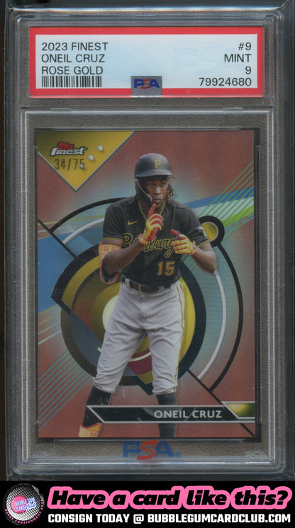 2023 Topps Finest Oneil Cruz Rose Gold /75 Pittsburgh Pirates PSA 9