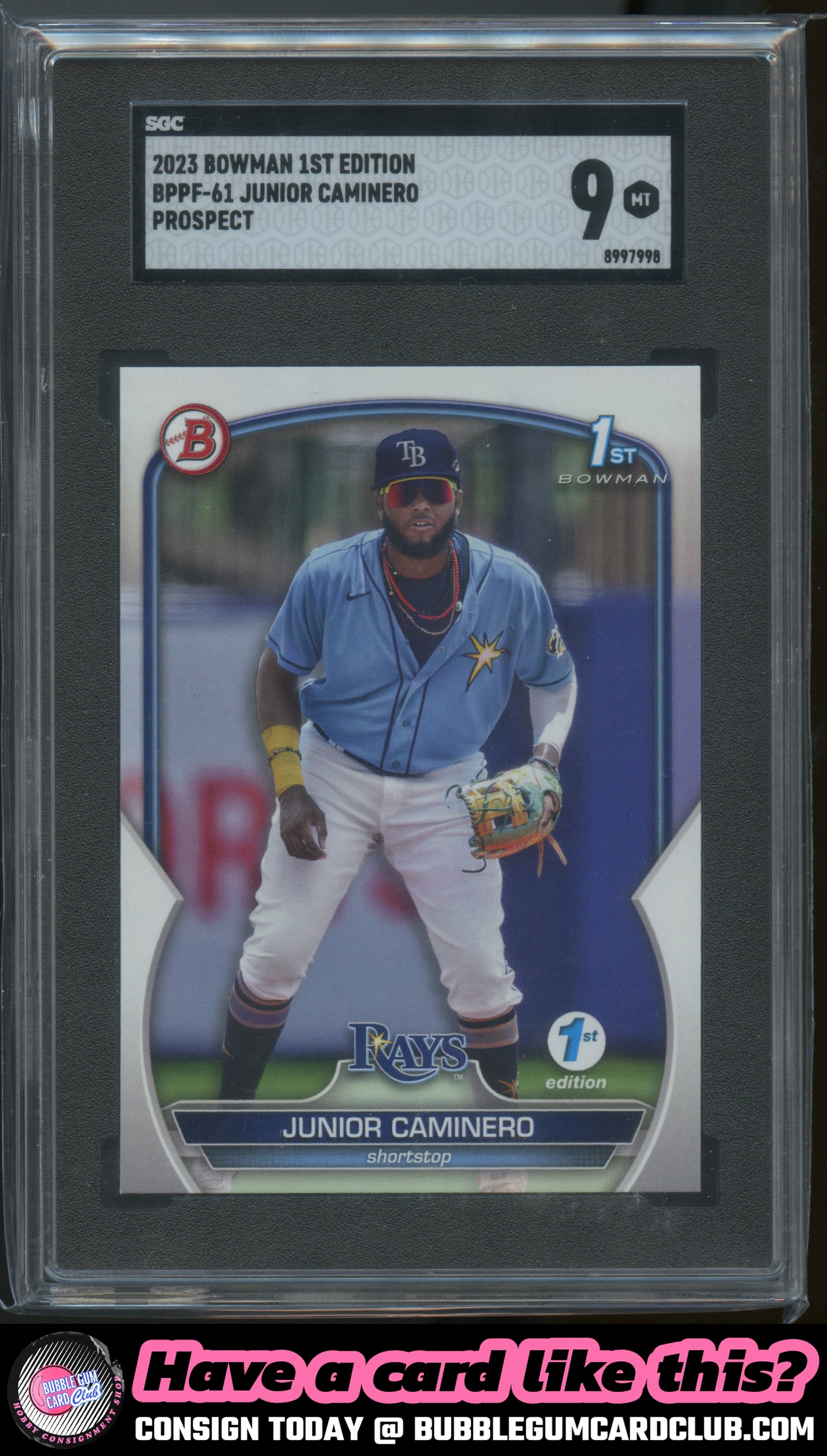 2023 Bowman 1st Edition Junior Caminero Tampa Bay Rays SGC 9