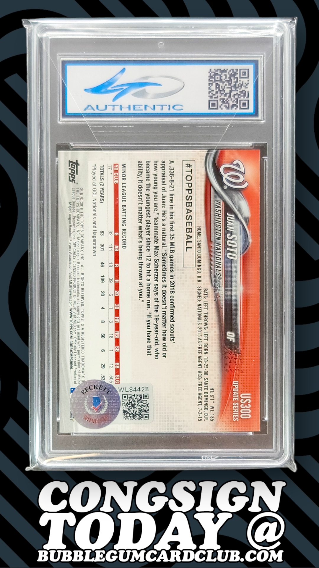 2018 Topps Juan Soto RC Rookie Auto Nationals